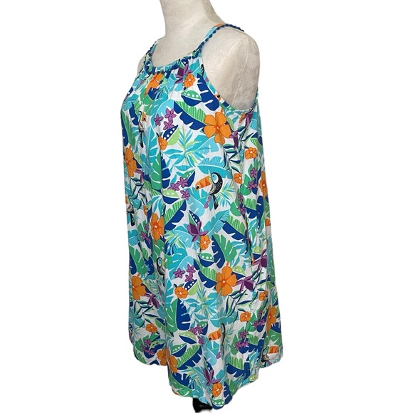 Land’s End Tropical Printed Colorful Toucan Halter Neck short Romper Size XL 16 - Picture 5 of 13